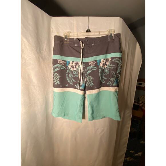 Mens Goodfellow and Co. Swim Bathing Trunks, 33 waist, Hawaiian Floral Aqua Gray - Picture 3 of 14